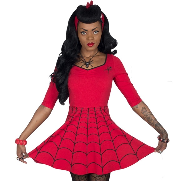 *NEW* Spiderweb Red Skater Dress - Picture 2 of 6